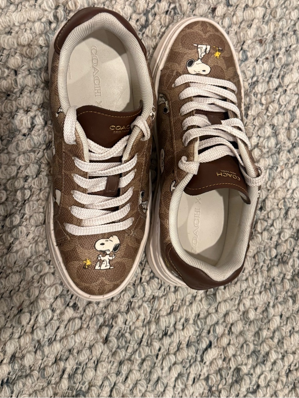 Coach Kids Brown Signature Canvas Sneakers with Snoopy